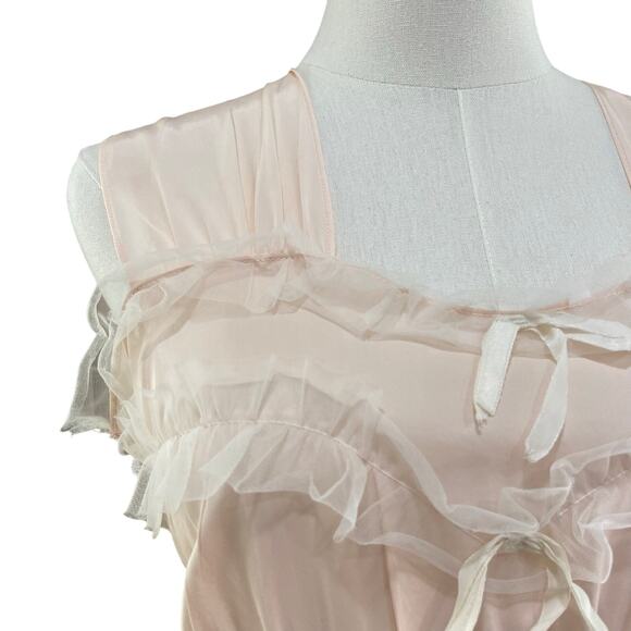 Vintage 40s Pink Rayon Bias Cut Ruffles & Bows Maxi Slip Dress Nightgown Size M - Picture 4 of 10